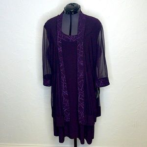 R&M Richards Petite 2PC Plum Sleeveless Dress and Matching Mesh/Sheer Jacket